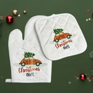Christmas Vibes Oven Mitt & Pot Holder Set - Bakeware Collection with Festive Car Design for Holiday Cooking