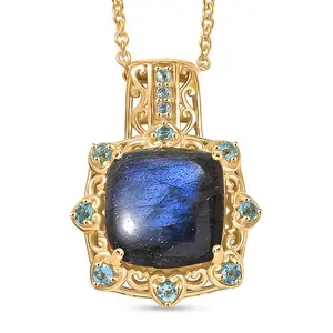Labradorite and Apatite 9.00 ctw Pendant in 18K Yellow Gold Plated with ION Plated Yellow Gold Stainless Steel Chain 20 Inches