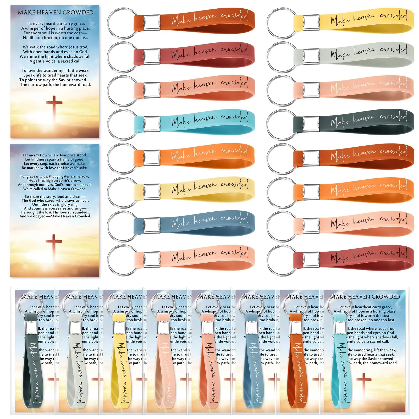 24Set Make Heaven Crowded Keychain with Inspirational Card  Christian Gift for Church Event Trunk or Treat Sunday School Baptisms Gift Classroom Rewards Thanksgiving Gift for Men Women Church Pastor Clergy