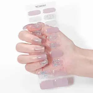 20pcs Semi-Cured Gel Nail Tips, Shiny Matte and Glitter Self-Adhesive Full Set, Requires UV Lamp, Easy to Apply and Remove, DIY Nail Art for Women and Girls