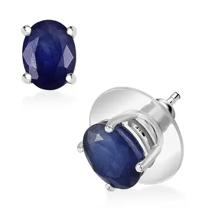 Shop LC Sapphire DF 3.85 ctw Stud Earrings in Rhodium Over Sterling Silver