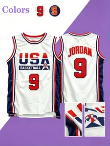 Men's Usa Basketball Jersey No. 9, Vintage Embroidered Breathable Training Top, Sleeveless Loose-Fit Tank, Sizes S-Xxxl