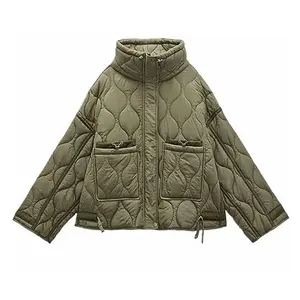 Kingapril Women's Oversized Quilted Jacket Zip Up Stand Collar Lightweight Puffer Jackets Padded Winter Coat