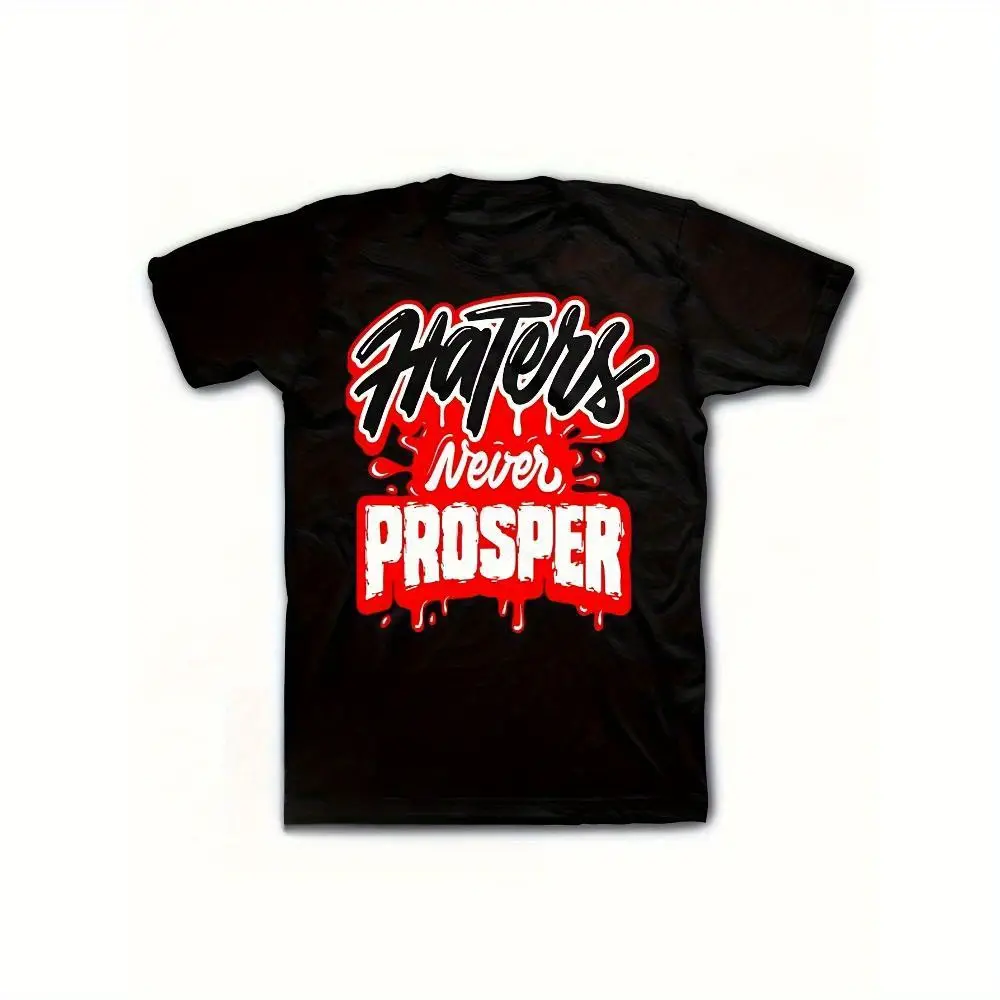 100% Cotton Men'S Cotton T-Shirt |   "Haters Will Hate, Winners Never Prosper" Pattern T-Shirt |   Bold Red And White Print |   Crew Neck |   Non-Stretch Knitted Fabric |   Summer Streetwear |   Adult Casual Black T-Shirt Ivan Corn Golf Gift T-Shirt For M