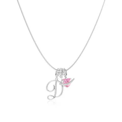 TEWIKY 3 Layered Initial Necklace for Women, 925 Sterling Silver Pendant with Pink Heart Zircon, Adjustable Snake Chain Choker, Personalized Letter Jewelry for Womens Gifts, Accessories For Women, Initial Necklaces, Stylish Accessories, Chains, Heart Neck