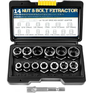Bolt Extractor Kit, 14 count Cr-Mo Steel Bolt Extractor Set, 3/8" Drive  Bolt & Nut Remover Socket Tool Kit, Stripped For Damaged, Frozen, Studs, Rusted, Rounded-Off , Nuts & Screws