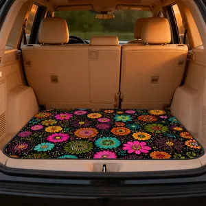 1pc, Universal Vehicle Cargo Mat with Vibrant Floral Burst motif , trunk liner for SUV, sedan, or hatchback, ideal for moving boxes, bags, outdoor gear, and personalizing your vehicle’s interior | Vehicle Boot Floor Cover, Car Interior Accessory
