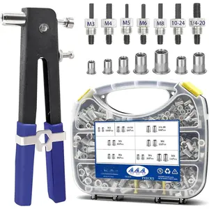 452 count Rivet Nut Tool Kit(1/4-20/10-24/M8/M6/M5/M4/M3),Nutsert Tool Kit with 7 Size SAE & Metric Rivet Nuts Assortment Kit Suitable for Automotive,Industrial Applications
