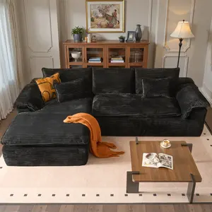 CAODOC 112" Modular Cloud Sectional Sofa With Cushion and Chaise for Living Room,Thick and thin Stripes Corduroy,Softer and more comfortable,No Assembly Required