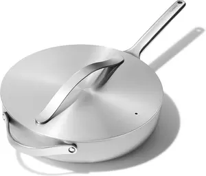 Caraway Stainless Steel Sauté Pan (4.5 Qt) - 5-Ply Stainless Steel - Oven Safe & Stovetop Agnostic - Non Toxic, PTFE & PFOA Free Cookware Lid