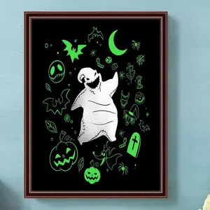 Ghost Pattern DIY Diamond Arts Colorful Painting Kit without Frame, 5D Diamond Decor Painting by Numbers Kit, DIY Wall Art Decor, Halloween, Handcraft, Handicraft, Diamond Painting Kits
