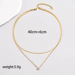 Trendy Double - Layer Snake Bone Necklace | Gold Chain with Sparkle Charm