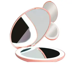 Compact Mirror with Light, 1X/3X Magnification LED Pocket Mirror with USB Data Cable, Pink Mini Mirror for Purse, Pocket,Travel and Gift Makeup Cosmetic