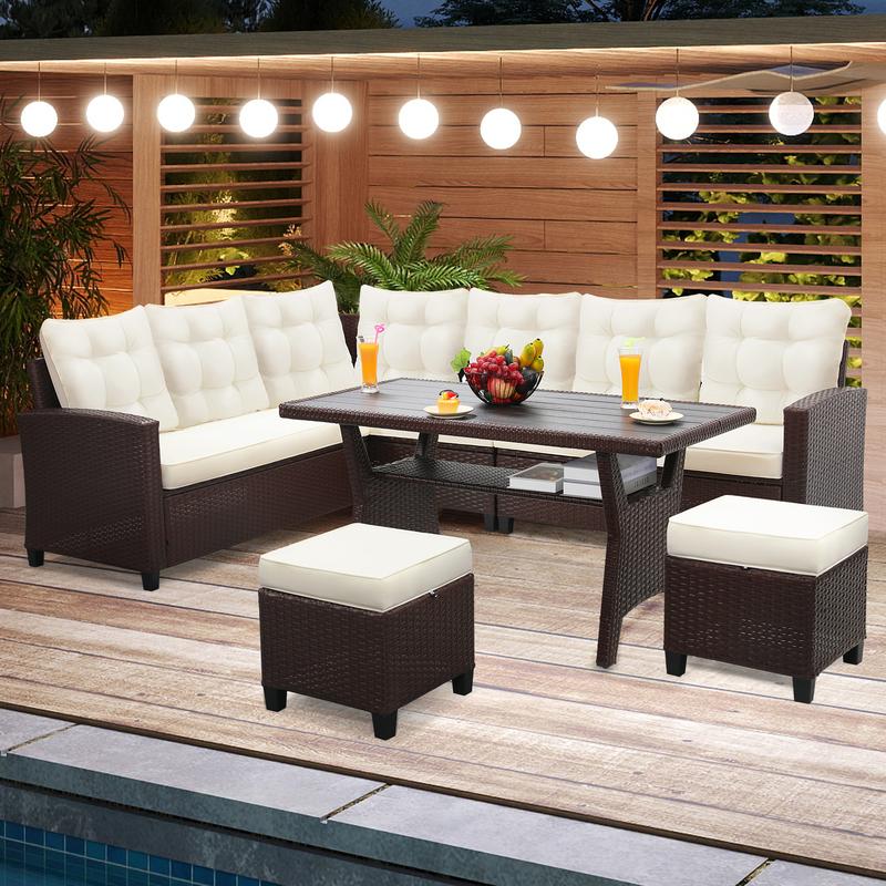 Viral Patio Pick! 6 Piece All Weather Wicker Set , Sectional Sofa Dining Chairs , Table , Cozy Outdoor Lounge for Poolside Hangouts, Friend Gatherings and Sunset Drinks , Durable Black Cushions Viral Patio Pick! 6 Piece All Weather Wicker Set , Sectional Sofa Dining Chairs , Table , Cozy Outdoor Lounge for Poolside Hangouts, Friend Gatherings and Sunset Drinks , Durable Black Cushions