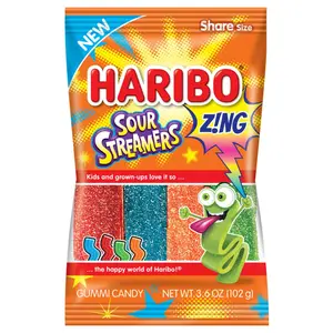 HARIBO Sour Streamers Gummy , Thin, (3.6oz) - (1 Pack) Candies
