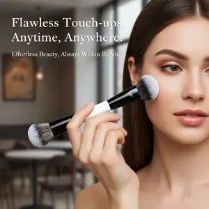 F4 Dual-Ended Contour & Blush Brush, Large Area Application for Face, Highlighter Powder, Perfect for Flawless Makeup Look, Makeup Blending Brush