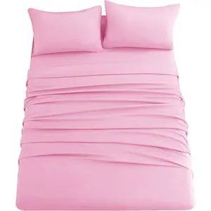 Pink Bed Sheet Set with Deep Pocket,Super Soft Microfiber Bedding-Breathable,Warm,Wrinkle,Fade Free,4  Bedding Sheet Sets(,Pink)