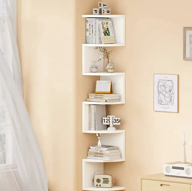 7-Tier Rustic Wall-Mounted Corner Shelf - Christmas Home Decor, Suitable for Living Room, Bedroom, Kitchen - Easy-To-Install Home Storage Shelf, Decorative Storage Rack, Easy to Assemble, Home Corner Triangular Wall-Mounted Storage Rack, Corner Divider