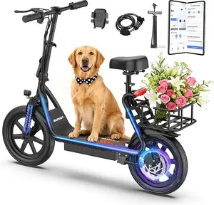 MAXSHOT Electric Scooter Adults, Foldable Electric Scooter with Seat & Basket, 750W Peak Motor, 48V 10.4Ah Battery, 14" Tires, Vicont APP Control, Dual Suspension, Electronic Lock