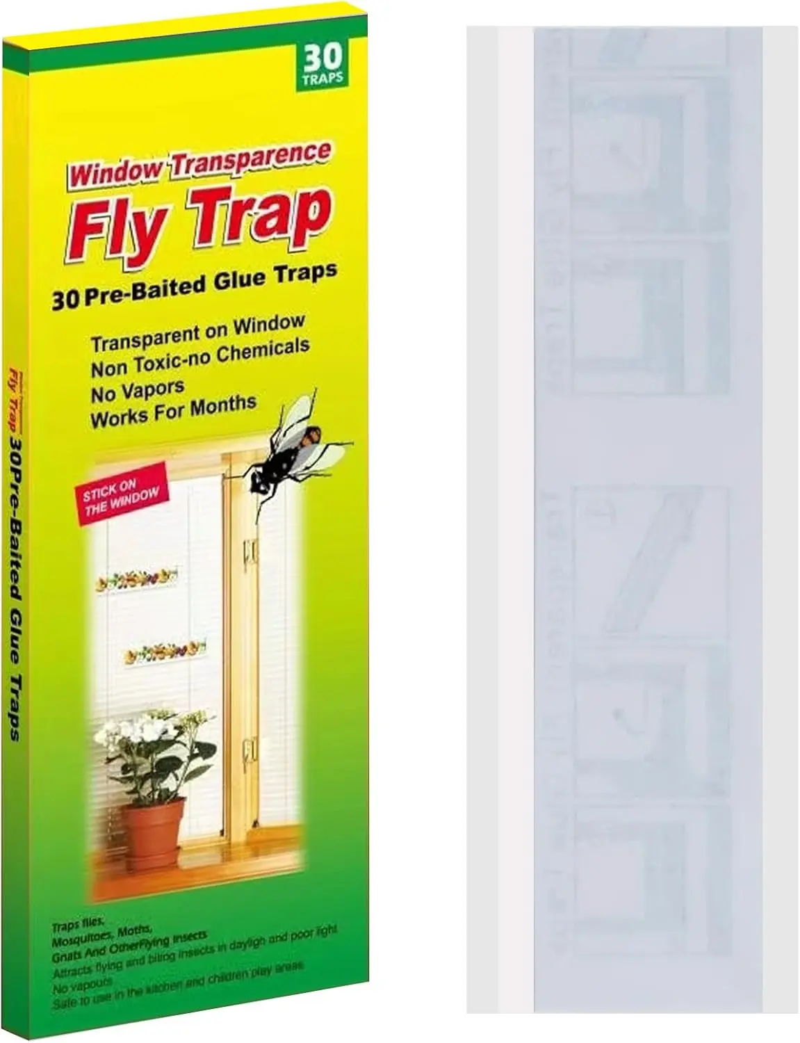 Window Fly Traps, 30 Pack Sticky Fly Traps for Indoors, Fly Catchers for Inside Home, Waterproof & Non-Toxic Adhesive Sticky Paper Trap for Mosquitos Bugs Housefy Fruit Fly Flying Gnats