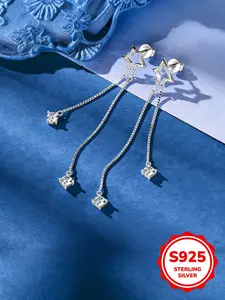 Full Moon Star 925 Sterling Silver Moissanite Earrings, Five-Pointed Star Dangle, Perfect for Daily Wear, Vacation Dates, Surprise Gift