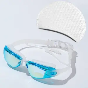 Swimming Goggles & Swimming Cap Set (2 Counts/set), Adjustable Anti-fog Waterproof Swimming Goggles with Earplugs, Swimming Accessories for Training, Swim Glasses