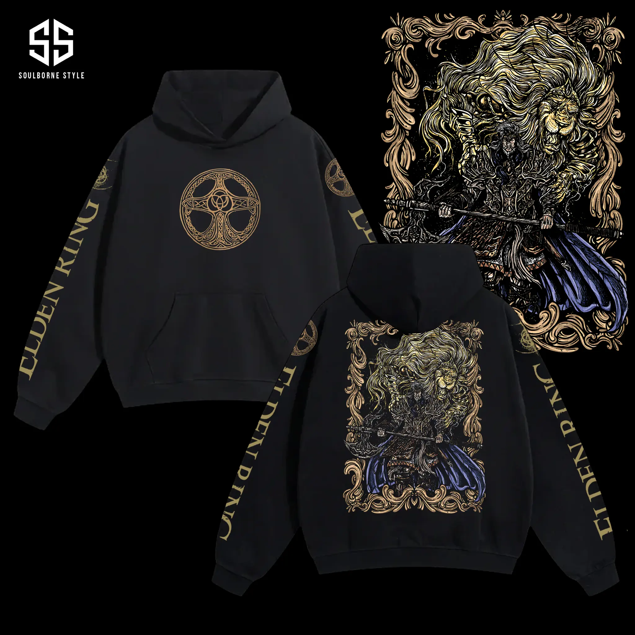 [Soulsborne Style] Vintage Grim Style Godfrey First Elden Lord - Elden Ring Unisex Hoodie, Soulsborne Gaming Apparel, Game Shirt, Video Game Clothes, Boy Merch, Gift For Him, Gift For Her, Soulslike Streetwear