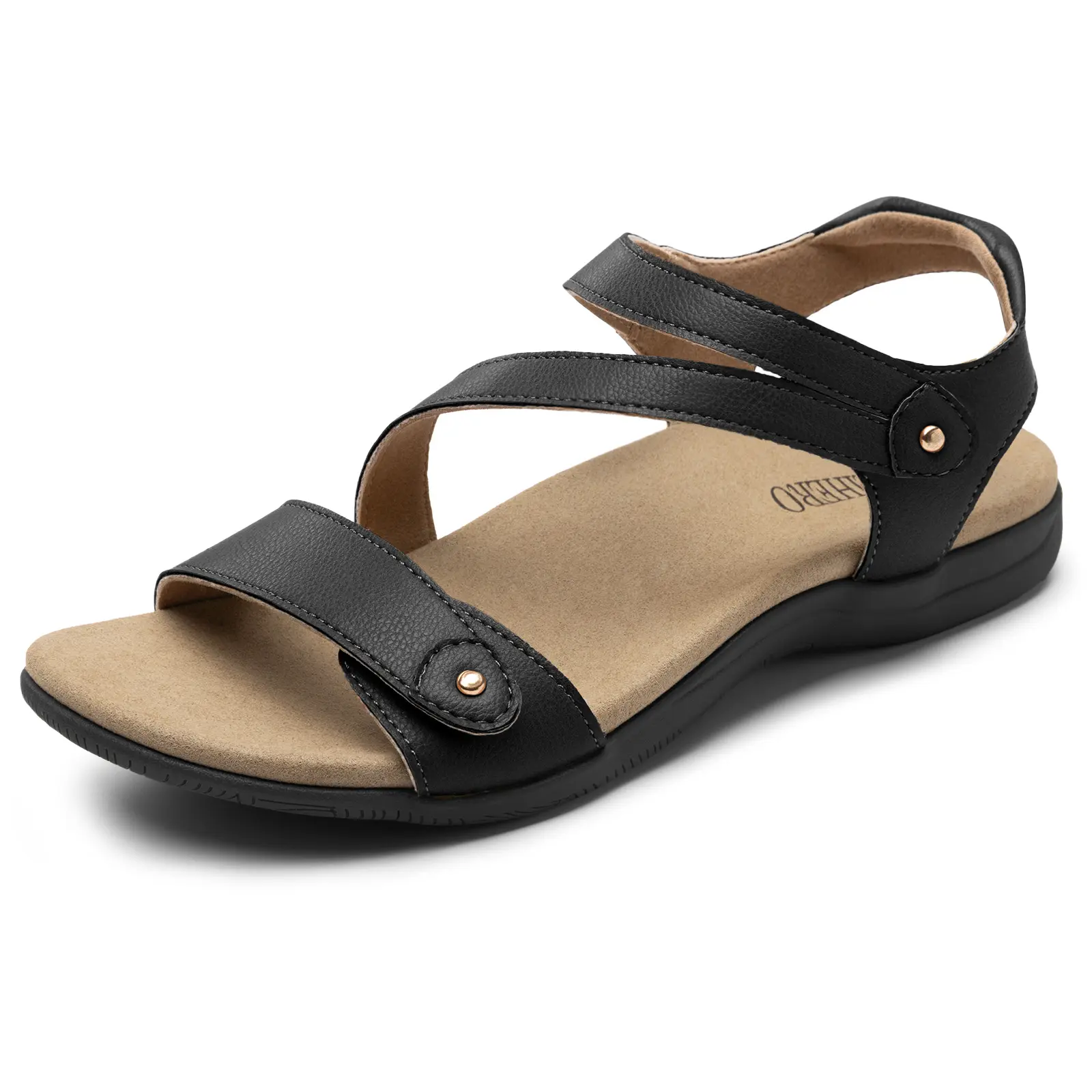 Rihero Women's Sandals, Open Toed Orthopedic Flats with Soft Crossover Straps, Adjustable Hook Loop Closure & Cushioned Ankle for Walking, Sandals Women, Open Toed Sandals