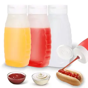 Condiment Squeeze Bottles For Ketchup Hot Sauce Liquids Oil With Caps Condensed Milk And Mustard Salad Dressing Dispenser Clear Plastic Container Hd Pe (14oz*3pcs)