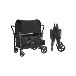 Wagon Stroller for 4 Kids Push Pull Quad Collapsible Stroller 330LBS Loading, Adjustable Stroller, Folding Travel Stroller