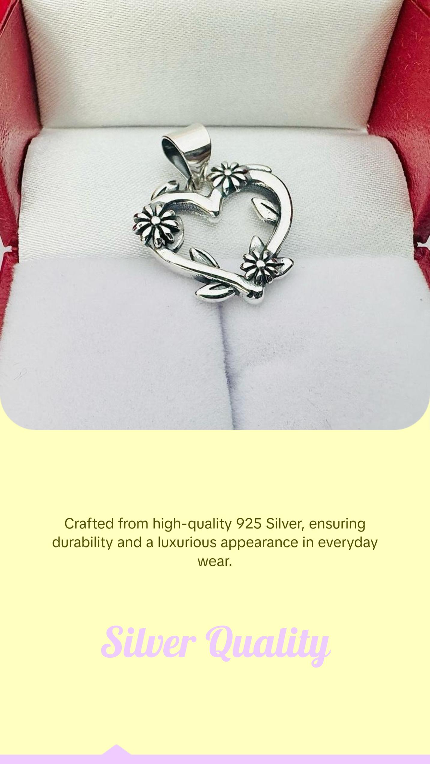 Silver Heart with Flowers Pendant, 925 Silver, Elegant Design for Everyday Jewelry and Accessories Silver Heart with Flowers Pendant, 925 Silver, Elegant Design for Everyday Jewelry and Accessories