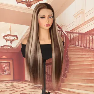 Lovestory Evelyn Highlights Color Long Straight Synthetic Lace Front Wig for Women Heat Resistant Glueless Lace Front Wigs 26inched for Women