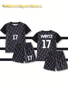 2026 Crew Neck T-shirt Football Set for Boys with Name WIRTZ and Number 17, New Children's Jersey, Student Competition Team Training Sportswear, Comfortable, Breathable, Heat-dissipating, Quick-drying Two-piece Set (Top and Pants)