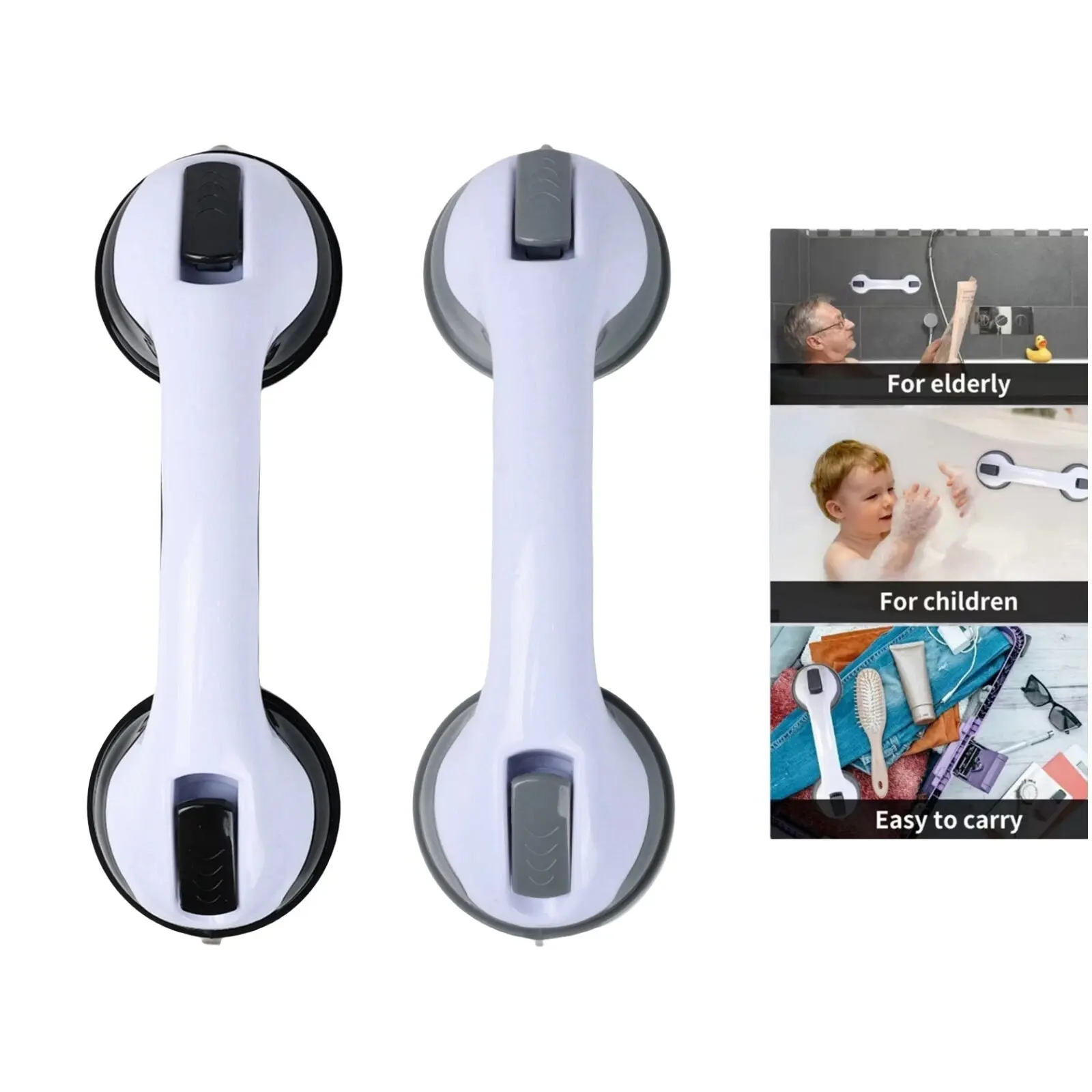 Plastic Bathroom Safety Suction Grab Bars (2-Pack, 12in) - Easy-Install Indoor Stability Aid for Home Improvement to Reduce Slip and Fall Risks, 12 Inches