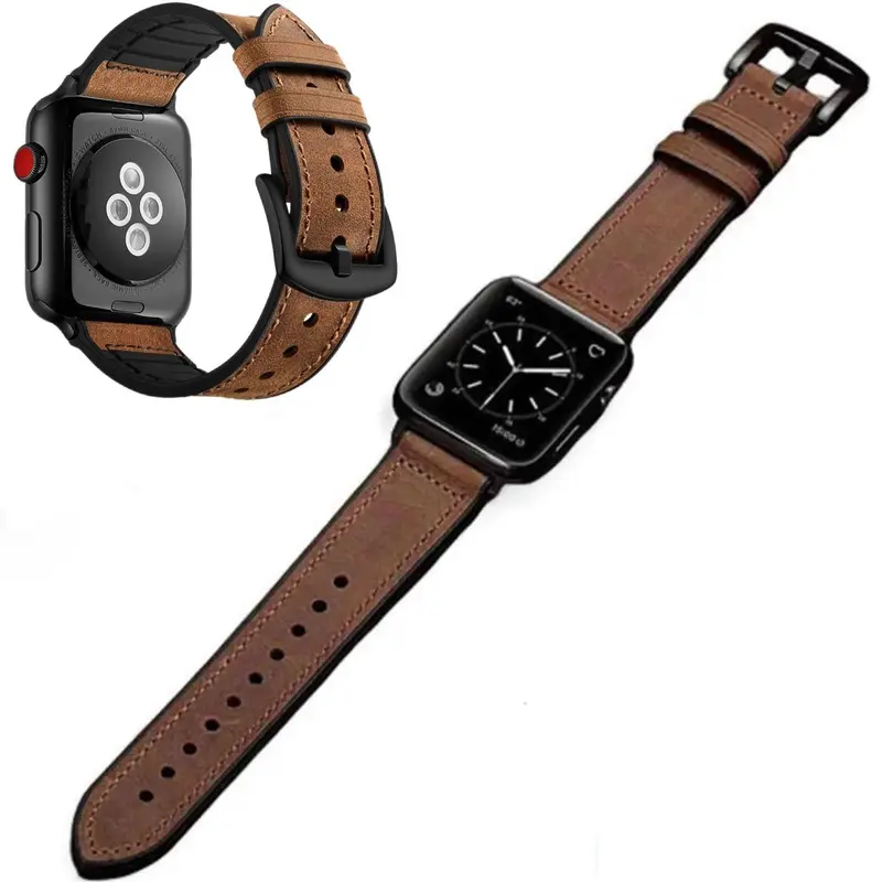 Leather Silicone Wearable Watch Band For Apple Watch Series 9 8 7 6 5 4 3 2 38/40/41 42/44/45/49mm iWatch Accessories