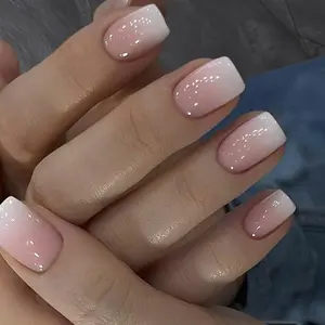 Elevate Your Style, 24pcs Short Square Gradient French Press-On Nails, Easy to Wear, Perfect for Women's Daily Work Holiday Parties, Nails Press Ons, Pressed On Nails, Fake Nails Set