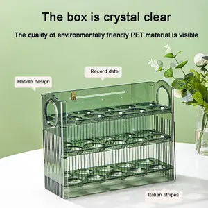 Acryl Egg Fridge Storage Box - Multi-Layer Tray Organizer with Convenient Opening Closing Kitchen Egg Holder with Large Capacity Egg Storage Box Refrigerator Side Door Storage Rack Reversible