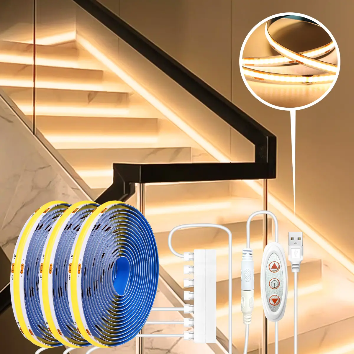 USB Powered LED COB Light Strips, Versatile Lighting, Led Adjustable Lighting, Flexible Cuttable Tape with Adhesive Backing, 6000k/3000k Dual Color Temperature, Button Control, Light Modes, Interior LED Lighting