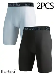 2 Pack Men's Compression Shorts & Anti-Chafing Underwear, Quick Dry Running Shorts, Full-Body Tight-Fit Sports Leggings for Basketball, Gym, Workout and Athletic Exercise Bottoms