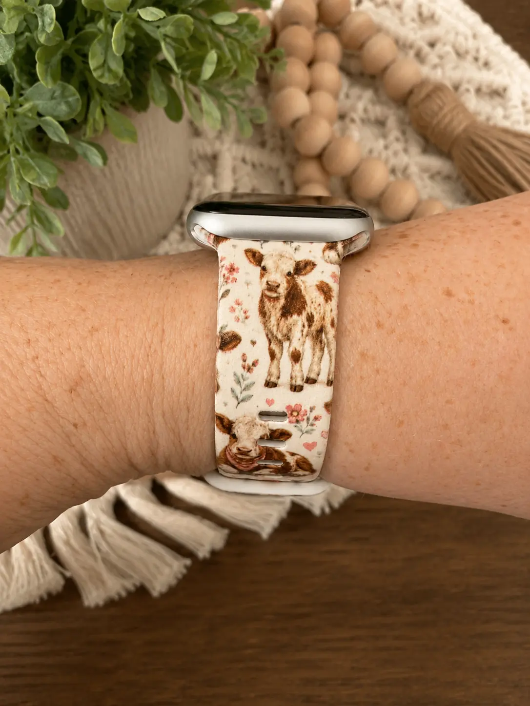 Highland Cow Floral Watch Band | Rustic Farm Animal Strap | Compatible with Apple & Samsung Watches