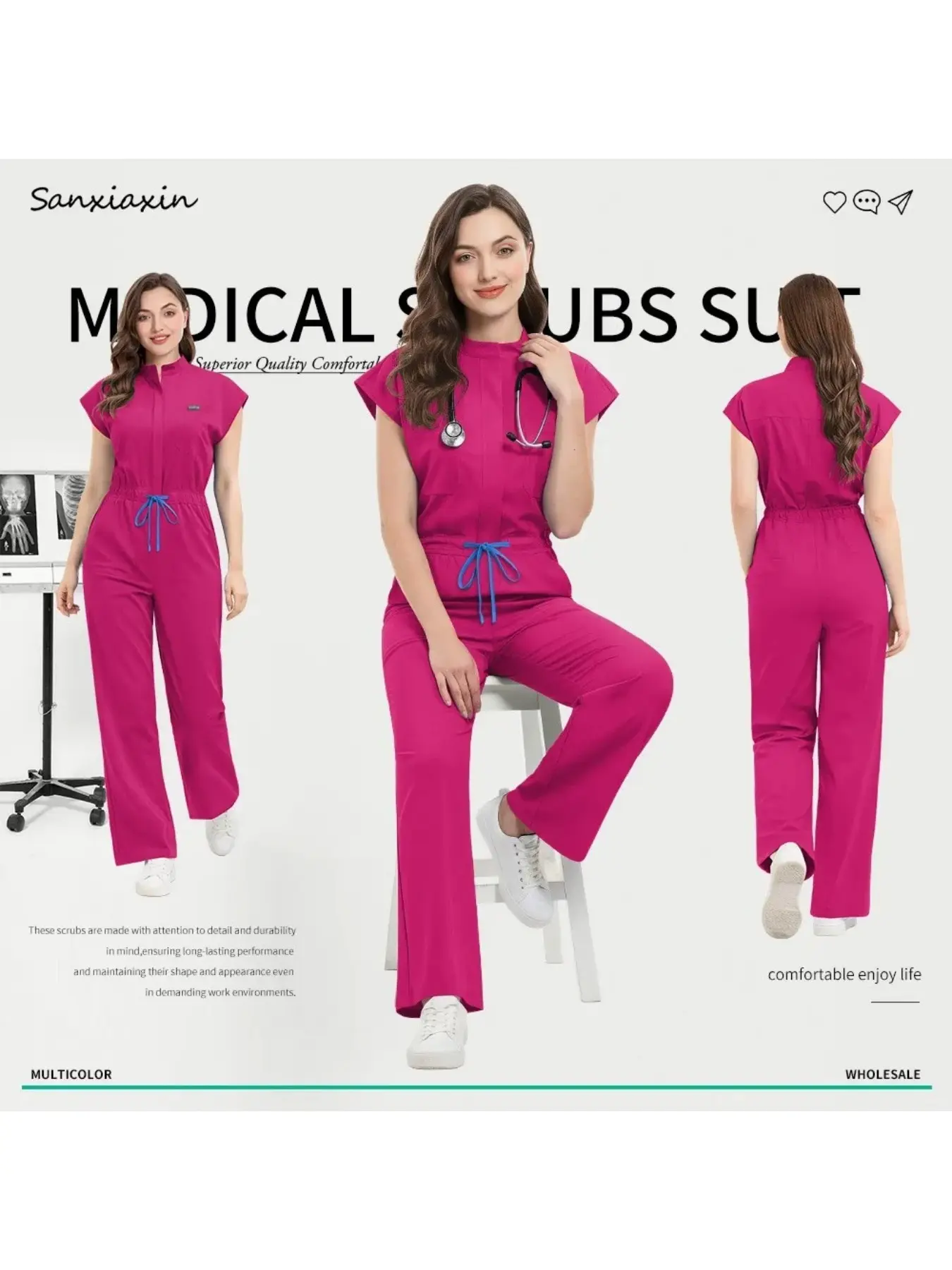 Scrubs Stretch Spandex Clinic Care Uniform Women's Nursing Scrubs Jumpsuit Hospital Clinic Veterinary Workwear Clothes