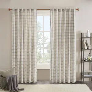 95"x50" Preston Plaid Rod Pocket and Back Tab Room Darkening Curtain Panel with Fleece Lining Off White/Brown
