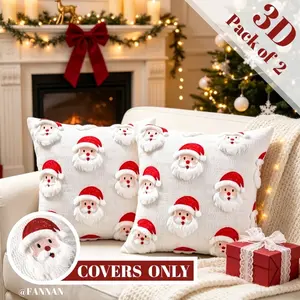 2-Pack 3D Santa Claus Quilted Embroidery Plush Throw Pillow Cover Cushion Cover Nordic Simple Luxury Cute Holiday Style Soft Comfortable 3D Quilting Embroidery 18x18Inch Pillow Insert Not Included For Christmas New Year Party Living Room Bedroom Sofa Wint