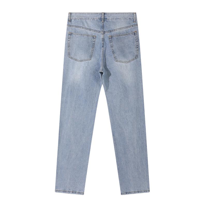 MZNBURAM Men's Ripped Non-Stretch Relaxed Fit Straight-Leg Denim Pants Jeans-Menswear Streetwear Trouser