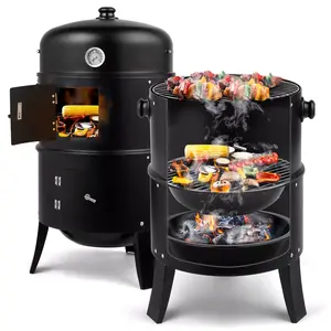 3-in-1 Charcoal Smoker BBQ Grill – Portable Vertical Outdoor Meat Cooker