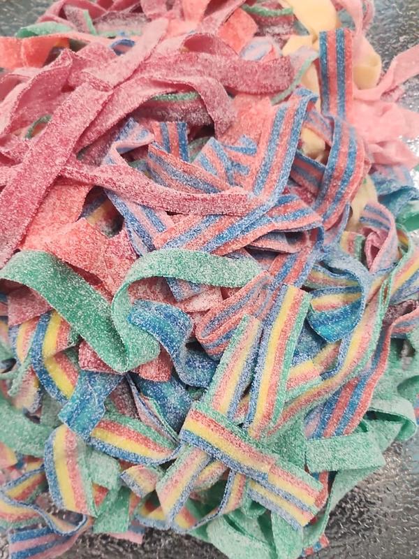 Sugarfoot Candy Shop 1 Pound Sour Belts Candy Mix Sweet & Sour Gummy Strips Watermelon Cotton Candy Strawberry Cherry Green Apple Mango Tropical Rainbow Pink Lemonade Berry Blue Blue Razz
