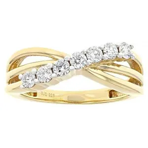 JTV White Lab-Grown Diamond H SI 14K Yellow Gold Over Sterling Silver Crossover Ring 0.50ctw