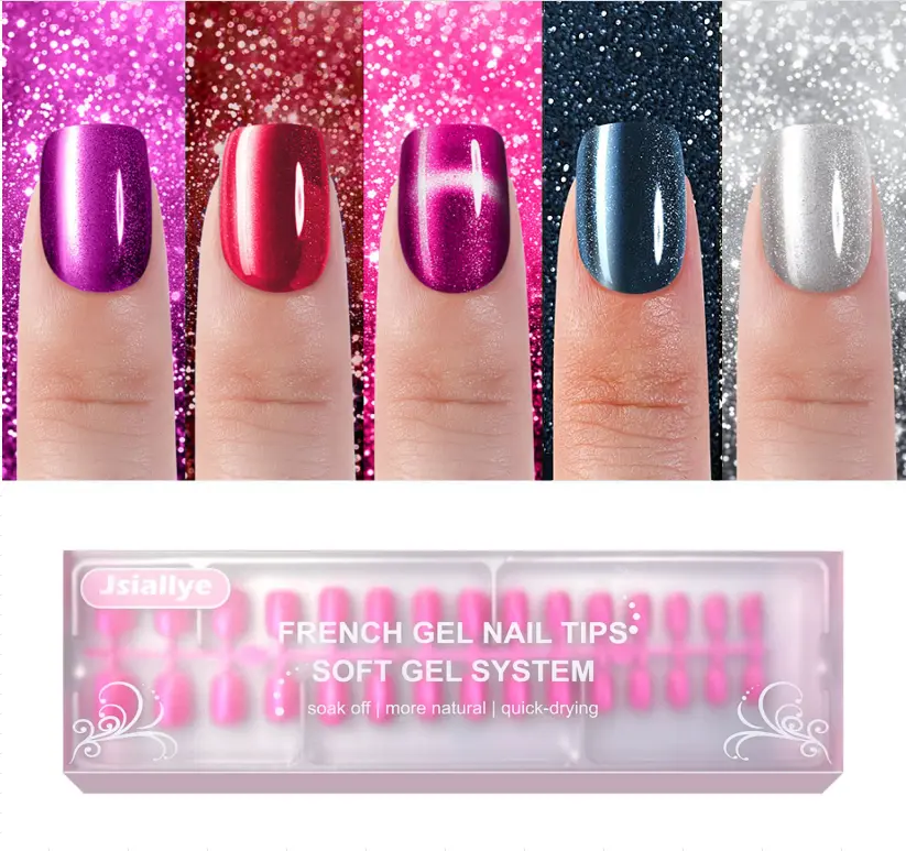 Jsiallye 150Pcs Cat Eye Press on Nails Short Square，Soft Gel Fake Nails, Glossy Glitter Cat Eye Nail Tips for Women and Girls Stick On Nails in 12 colour,summertime nail cateyes nail,salon -quality nails for everyday,gift for women summernail