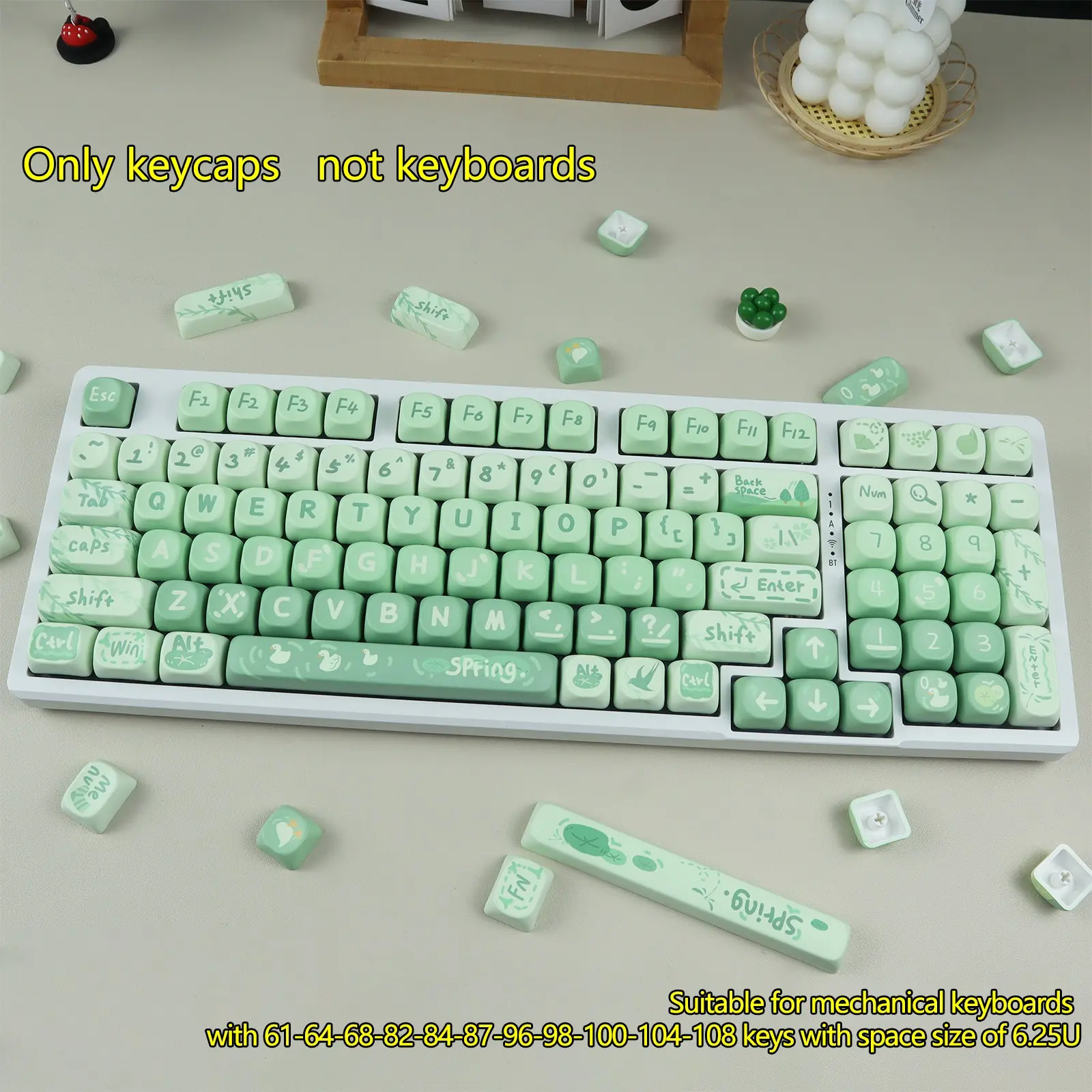 Pbt Keycaps 60 65 75 100 Percent, Moa Dye-Sublimation, Spring Theme, Custom Keycaps for Cherry Mx Mechanical Keyboard