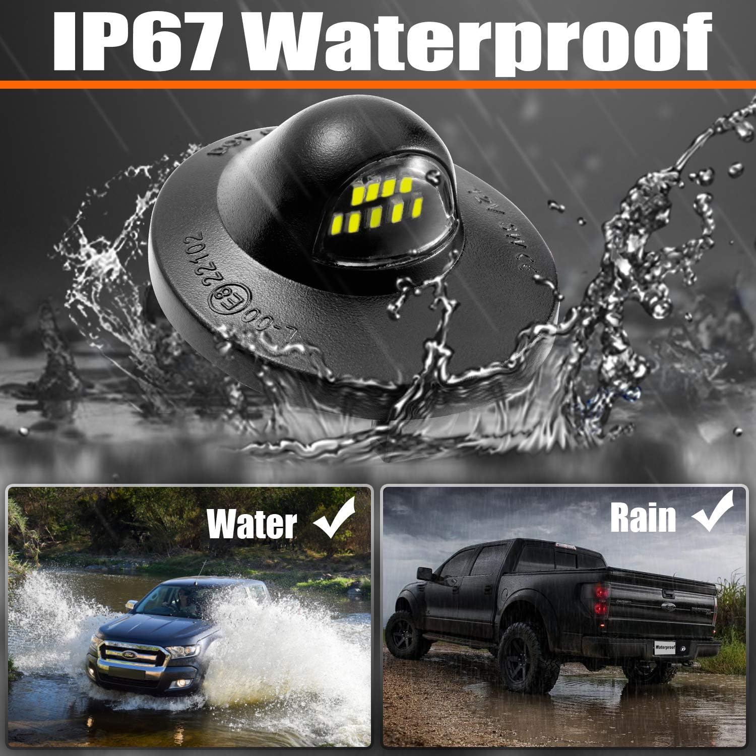 2-Pack LED License Plate Lights for Ford F150 F250 F350 Super Duty Trucks, 9 LED White Lights, Offroad Light Bar, Round LED Lamps